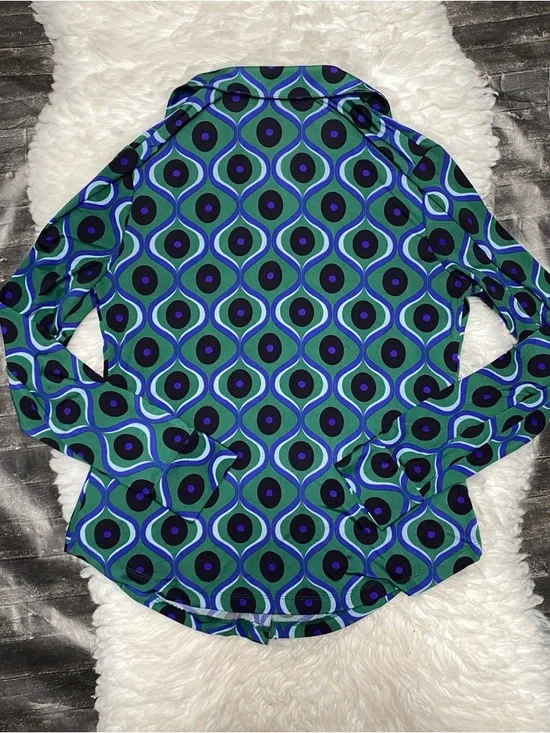 TRUTH REPUBLIC GEOMETRIC PRINT BUTTON DOWN BLOUSE Y2K CYBER GRUNGE RETRO - Picture 6 of 6